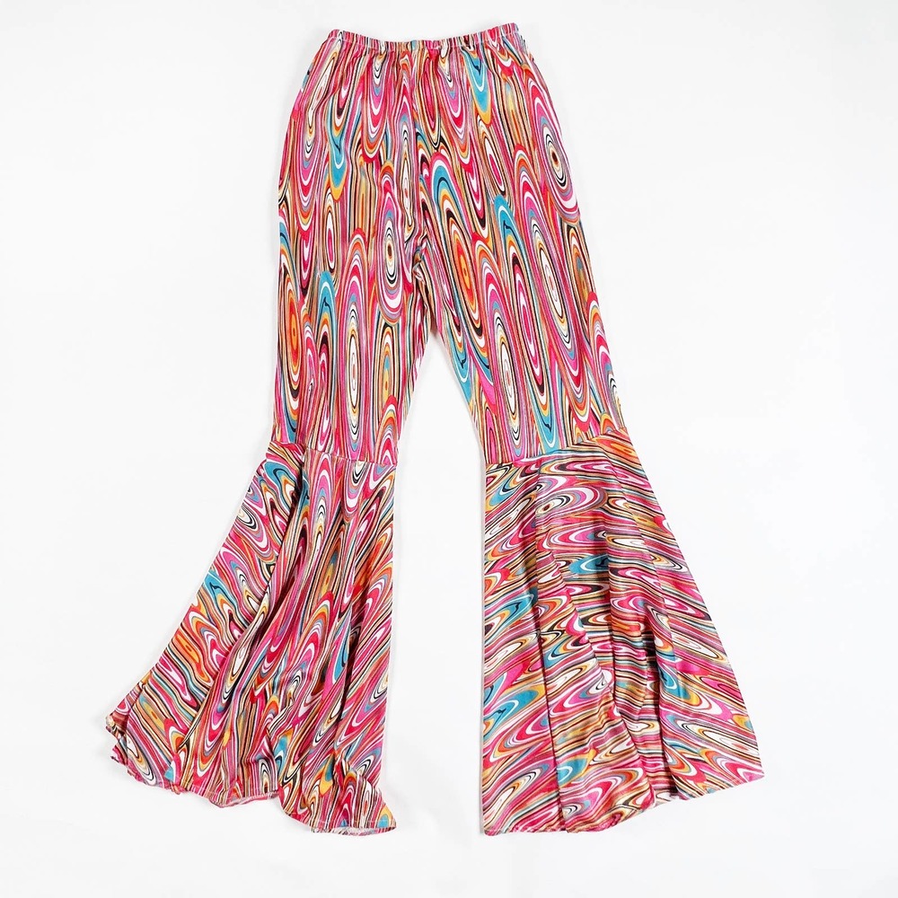 Rubies costume flared bellbottom pants psychedelic pink rainbow neon One Size OS